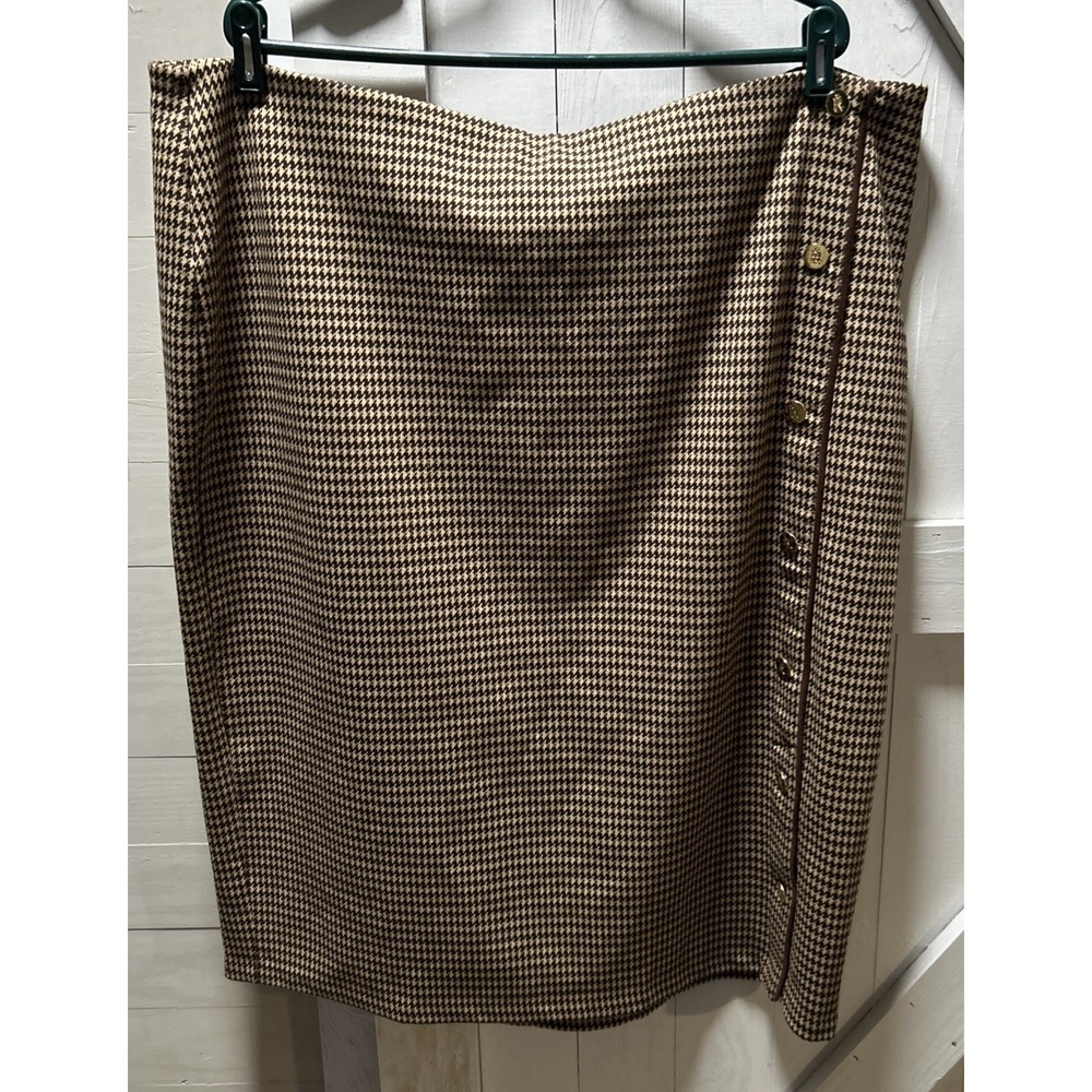 Lauren Ralph Lauren Women's 3X Pencil Skirt Side Zip Stretch Brown Houndstooth